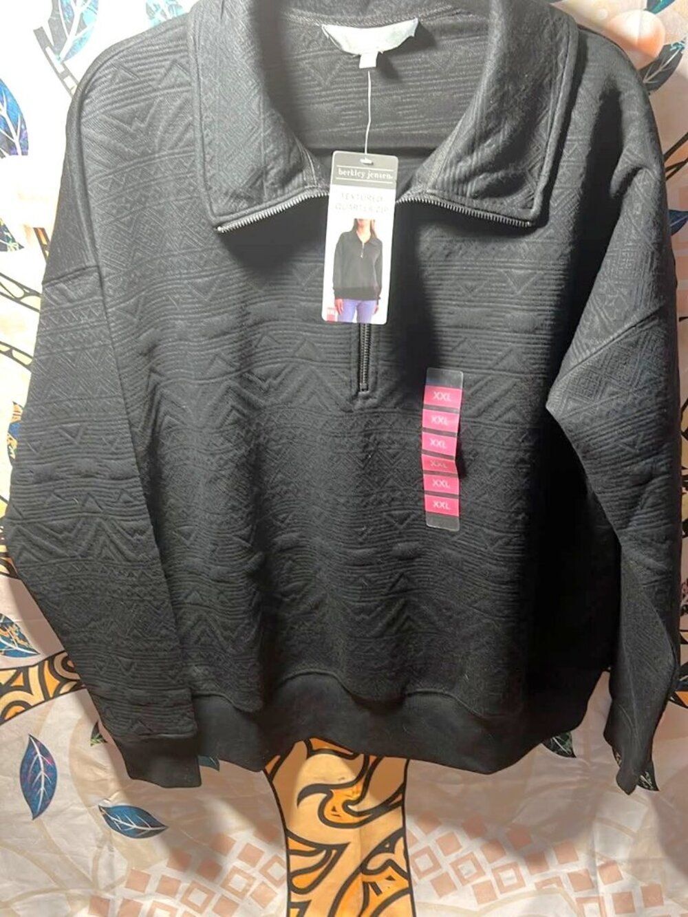 Berkley Jensen Textured Quarter‑Zip Pullover XXL Jet Black - NWT